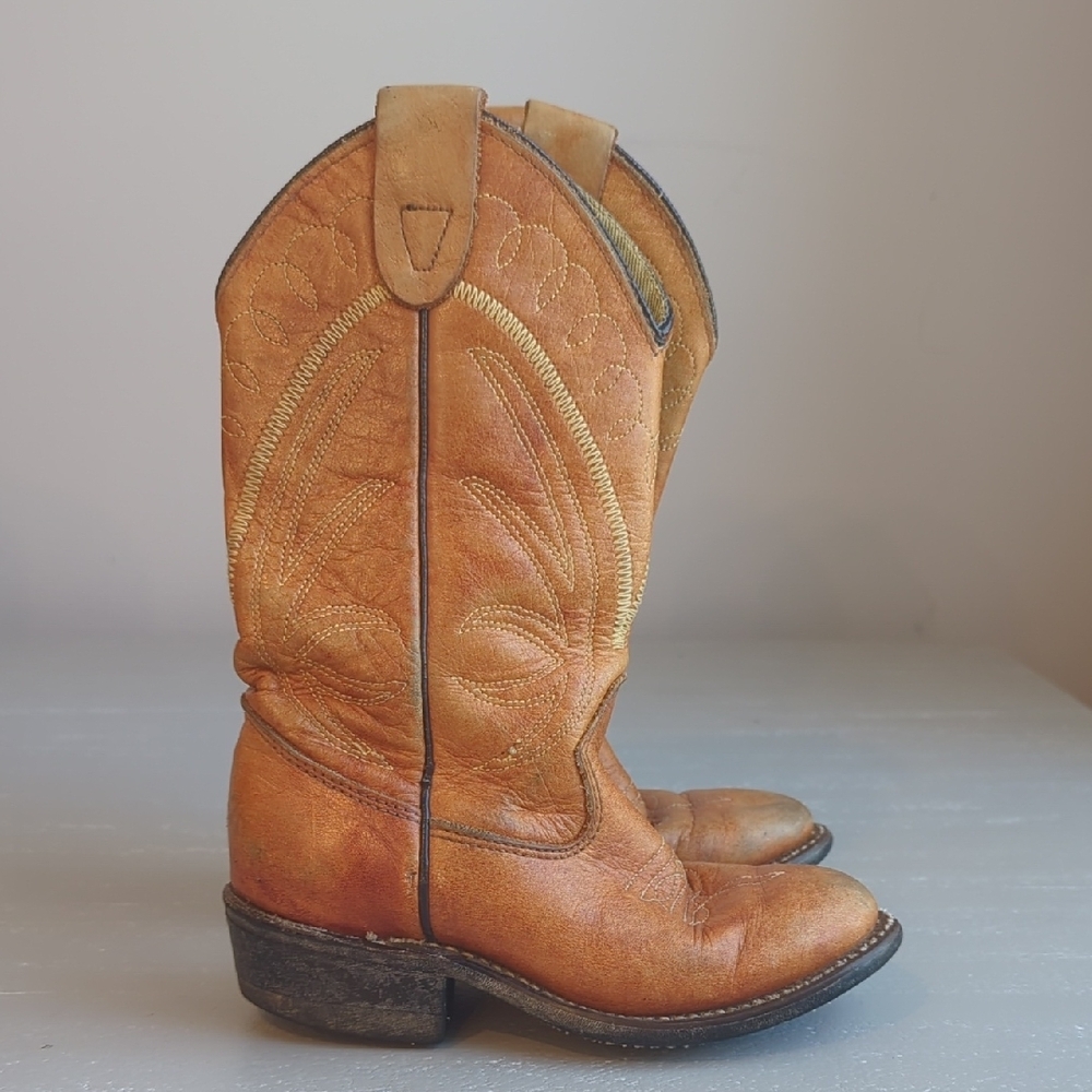 Vintage Cowboy Boots Kids‎ size 8.5 Brown Leather - Picture 2 of 6